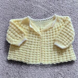 Vintage 1970 handmade yellow open front baby sweater